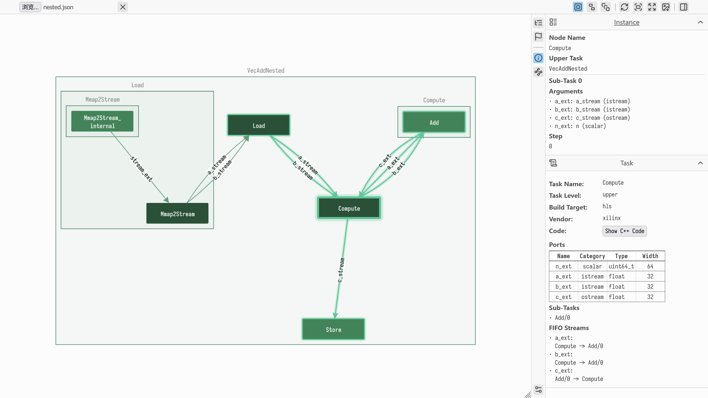 TAPA Visualizer showing the task graph of a design
